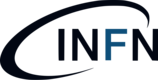 The image shows the logo of the National Institute of Nuclear Physics (INFN). The logo consists of three main elements:  A blue circle: The blue circle represents the atom, which is the object of INFN's studies. The color blue is often associated with the sky and space, and can also symbolize energy and power. The letters “INFN” written in white inside the circle: These letters identify the research institute that the logo represents. The text is written in a white sans serif uppercase font and is arranged to form an arc within the circle. Three white lines crossing the circle: The three white lines represent the three pillars of INFN's activity: fundamental research, applied research, and education. The lines are arranged to form a triangle, which may symbolize stability and balance.
